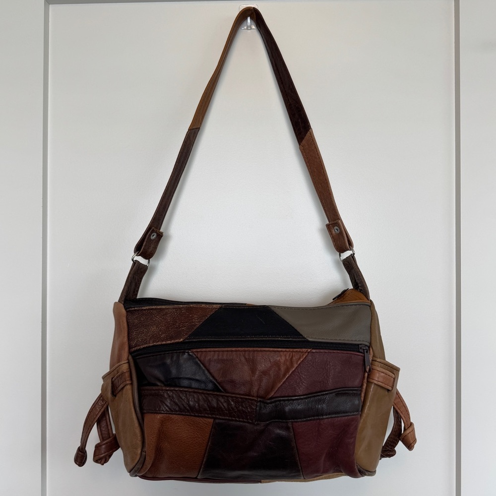 Patchwork Leather Shoulder Bag Multi Pocket Purse - image 4